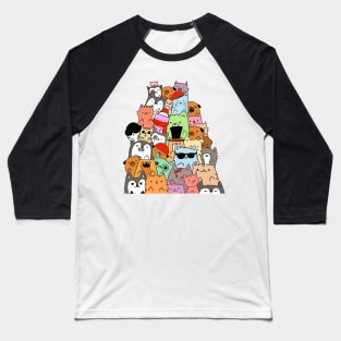 Cute Cats and Dogs Doodle Baseball T-Shirt